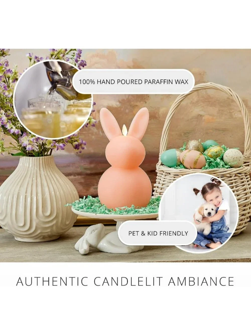 Flameless Easter Bunny Candle - Mellow Peach, 4.5